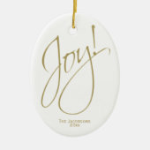 ジョイ！シンプル金ゴールドエレガントとホワイトクリスマスフォト セラミックオーナメント (正面)