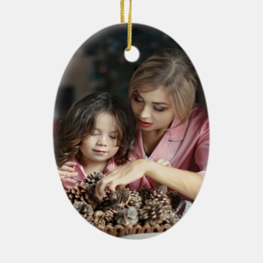 ジョイ!シンプル金ゴールドエレガントとホワイトクリスマスフォト セラミックオーナメント (裏面)