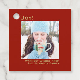 ジョイ！シンプル金ゴールドレッド&ミニマリスト写真クリスマス フェイバータグ