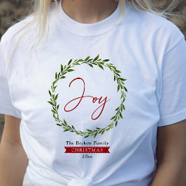 ジョイ・タイポグラフィ・スクリプト クリスマスリース ホリデー Tシャツ