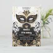 ジョイ・トゥトゥ・ブラック・ゴールド・チック・マスカレード 50歳の誕生日 招待状 (スタンド正面)