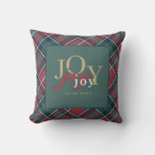 ジョイ・トゥ・ザ・ワールドタイポグラフィ素朴プレイド クッション (正面)
