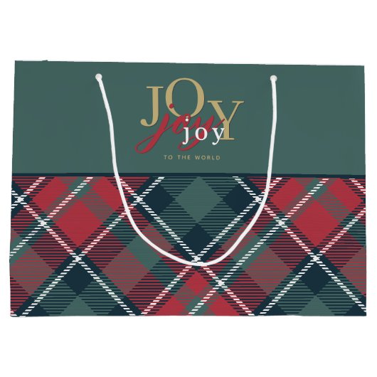 ジョイ・トゥ・ザ・ワールドタイポグラフィ素朴プレイド ラージペーパーバッグ (裏面)