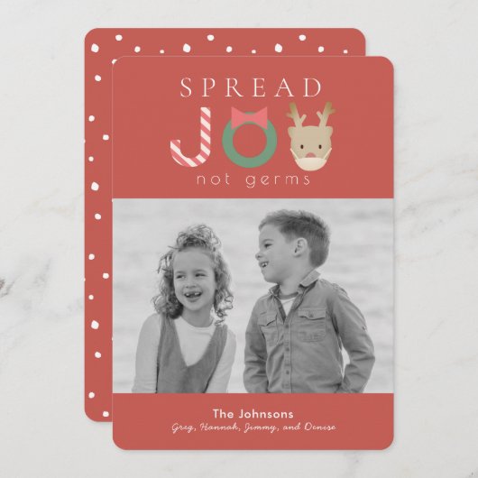 ジョイ·トナカイの仮面赤いクリスマス写真を広める シーズンカード (正面/裏面)