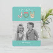 ジョイ·トナカイの仮面青いクリスマス写真を広める シーズンカード (スタンド正面)