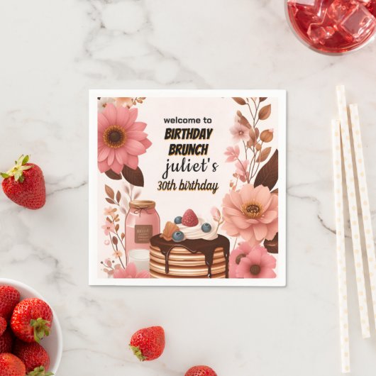 ジョイ・ドーナツ・パンケーキ大人ピンク・ブランチ30歳の誕生日 スタンダードカクテルナプキン (インサイチュ)