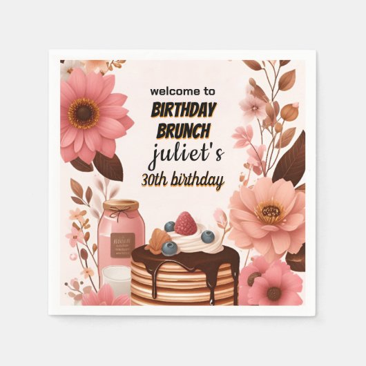 ジョイ・ドーナツ・パンケーキ大人ピンク・ブランチ30歳の誕生日 スタンダードカクテルナプキン (正面)