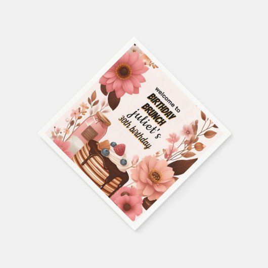 ジョイ・ドーナツ・パンケーキ大人ピンク・ブランチ30歳の誕生日 スタンダードカクテルナプキン (角)