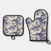 ジョイ・ド・トゥール ブルー柄 ネイビー 鍋つかみ&鍋敷きセット (正面)