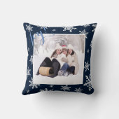 ジョイ！ネイビーブルー&ホワイトスノーフレークスホリデーフォト クッション (裏面)