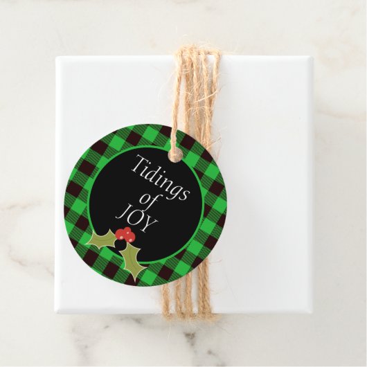 ジョイ・バッファロー・プレイド・グリーンクリスマスプレゼントの知らせ フェイバータグ (インサイチュ)