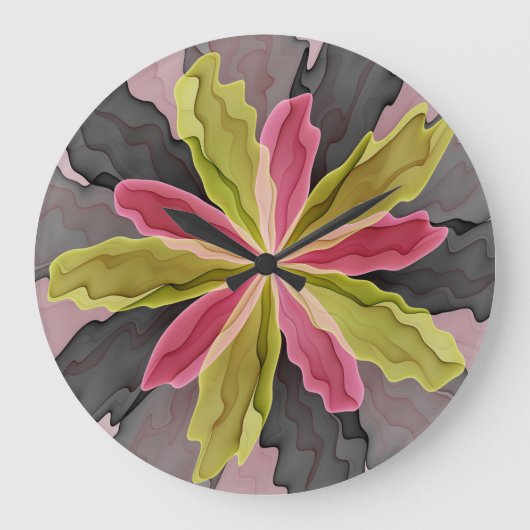 ジョイ、ピンクグリーン無煙炭ファンタジーフラクタル ラージ壁時計 (正面)