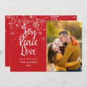 ジョイ·ピース·ラブ脚本の雪片写真クリスマス シーズンカード (正面/裏面)
