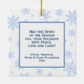 ジョイ!フェスティバルベビーブルー雪片クリスマスフォト セラミックオーナメント (裏面)