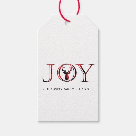 ジョイ・プレイド・パーソナライズされたクリスマス ギフトタグ (正面)