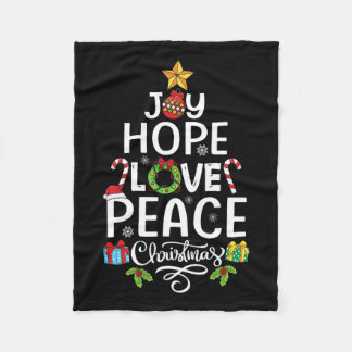 ジョイ・ホープ愛の平和クリスマスツリー家族のクリスマス男性 フリースブランケット
