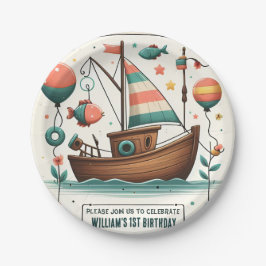 ジョイ・ボートかわいい男の子フィッシュ通常1日の誕生日 ペーパープレート