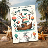 ジョイ・ボートかわいい男の子フィッシュ通常1日の誕生日 招待状