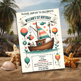 ジョイ・ボートかわいい男の子フィッシュ通常1日の誕生日 招待状