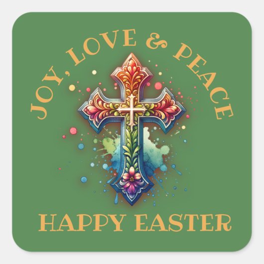 ジョイ・ラブ・ピースハッピーイースター | スクエアシール (正面)