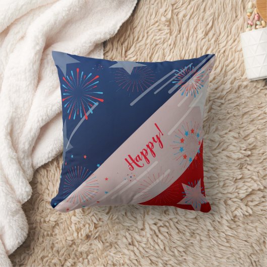 ジョイ!愛!平和!アメリカ合衆国国旗と花火 クッション (ブランケット)