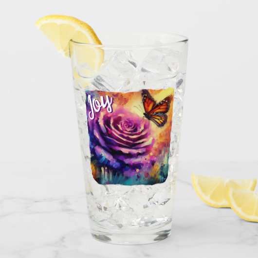 ジョイ（昆虫）オオカバマダラ、モナークバタフライパープルバラ蝶 タンブラーグラス (アイス正面)