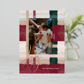 ジョイ |緑モダンと赤の水彩写真 箔シーズンカード (立ち正面)