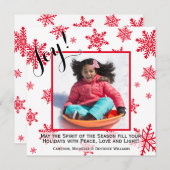 ジョイ！赤と白の雪片ホリデーフォトカード (正面/裏面)