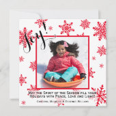 ジョイ！赤と白の雪片ホリデーフォトカード (正面)