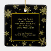 ジョイ!金ゴールドエレガントスノーフレークスブラックホリディフォト セラミックオーナメント (裏面)