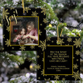 ジョイ！金ゴールドエレガントスノーフレークスブラックホリディフォト セラミックオーナメント