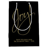ジョイ!金ゴールドスクリプトタイポグラフィミニマルブラックホリデイ ミディアムペーパーバッグ (正面)