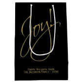 ジョイ!金ゴールドスクリプトタイポグラフィミニマルブラックホリデイ ミディアムペーパーバッグ (裏面)