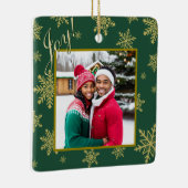 ジョイ！金ゴールドスノーフレークスハンターグリーンホリデーフォト セラミックオーナメント (右)