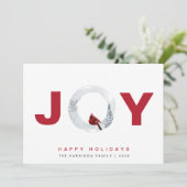 ジョイ（鳥）ショウジョウコウカンチョウ水彩クリスマス シーズンカード (スタンド正面)