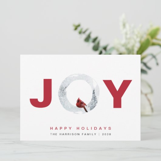 ジョイ（鳥）ショウジョウコウカンチョウ水彩クリスマス シーズンカード (スタンド正面)