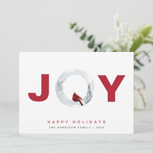 ジョイ(鳥)ショウジョウコウカンチョウ水彩写真クリスマス シーズンカード (スタンド正面)