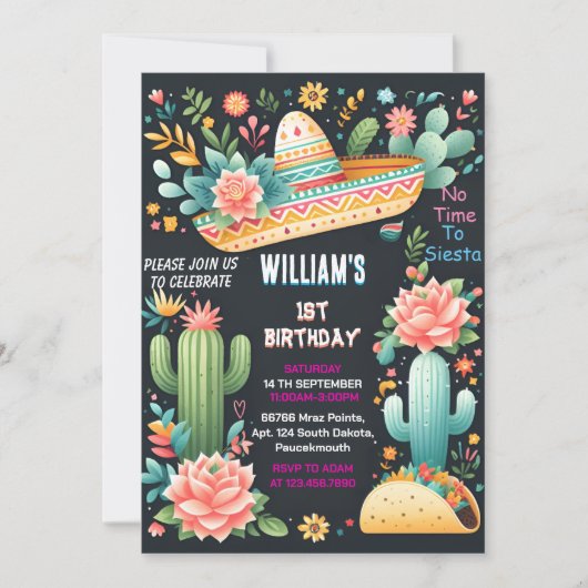 ジョイcactus cute untaco first fiesta 1st birthday 招待状 (正面)