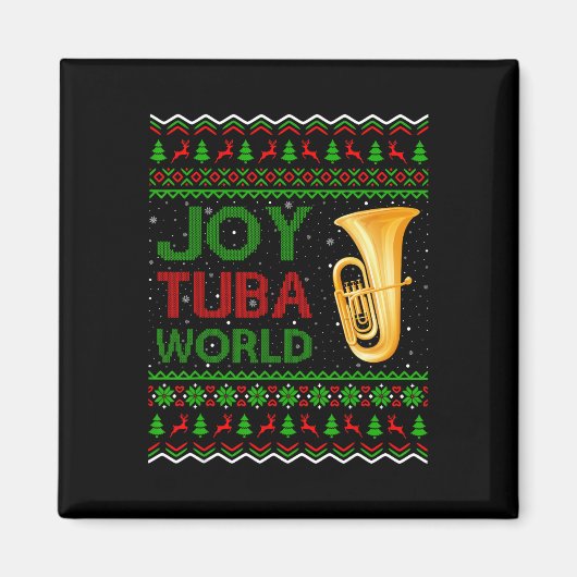 ジョイTubaワールドミュージックラバークリスマスギフト醜いTuba Chr マグネット (正面)