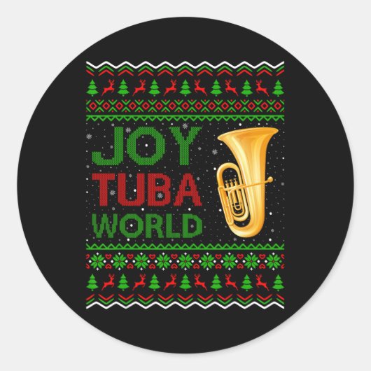 ジョイTubaワールドミュージックラバークリスマスギフト醜いTuba Chr ラウンドシール (正面)