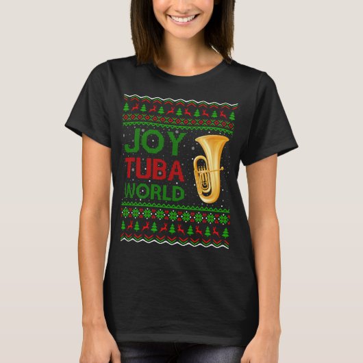 ジョイTubaワールドミュージックラバークリスマスギフト醜いTuba Chr Tシャツ (正面)