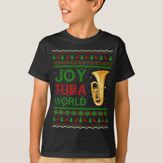 ジョイTubaワールドミュージックラバークリスマスギフト醜いTuba Chr Tシャツ (正面)