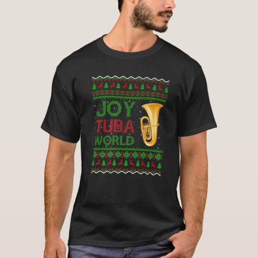 ジョイTubaワールドミュージックラバークリスマスギフト醜いTuba Chr Tシャツ (正面)