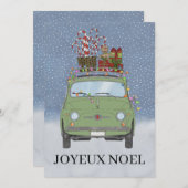 ジョエウノエルフランスのクリスマスグリーンフィアット500 シーズンカード (正面/裏面)