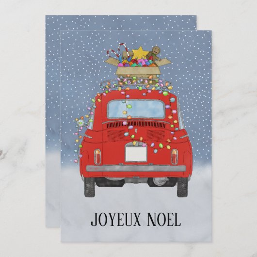 ジョエウノエルフランスのクリスマスレッドフィアット500 シーズンカード (正面/裏面)