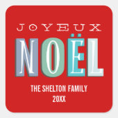 ジョエウノールブルーファンキーレッドシックなクリスマスの休日 スクエアシール (正面)