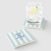 ジョエドゥヴィヴルニースブルーカバナストライプフランスのホテル ストーンコースター (横)