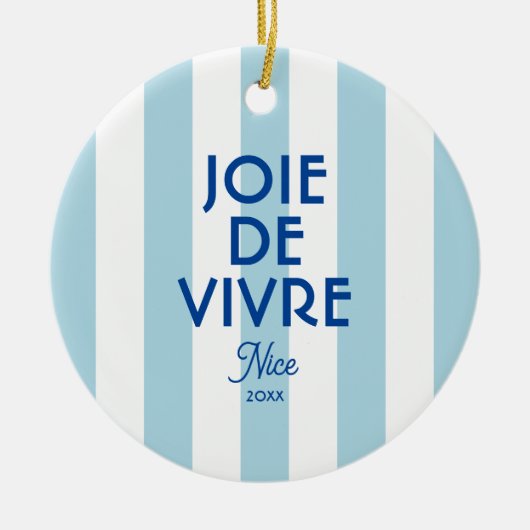 ジョエドゥヴィヴルニースブルーカバナストライプフランスのホテル セラミックオーナメント (正面)