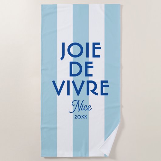 ジョエドゥヴィヴルニースブルーカバナストライプフランスのホテル ビーチタオル (正面)