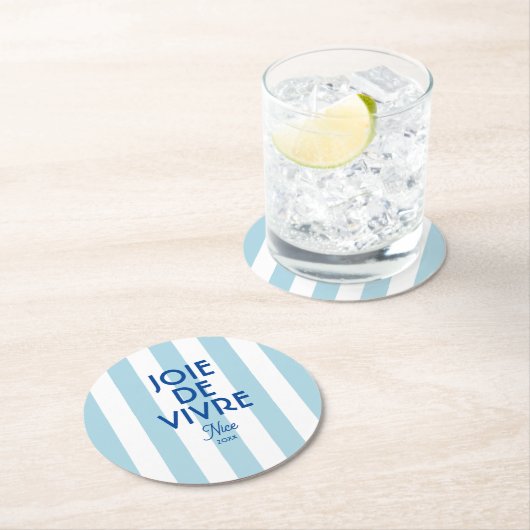 ジョエドゥヴィヴルニースブルーカバナストライプフランスのホテル ラウンドペーパーコースター (インサイチュ)